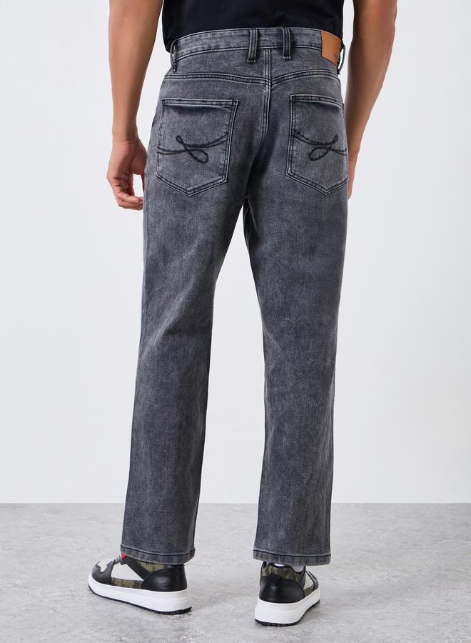 Styli Men Grey Mid Wash Relaxed Fit Jeans - Image 3